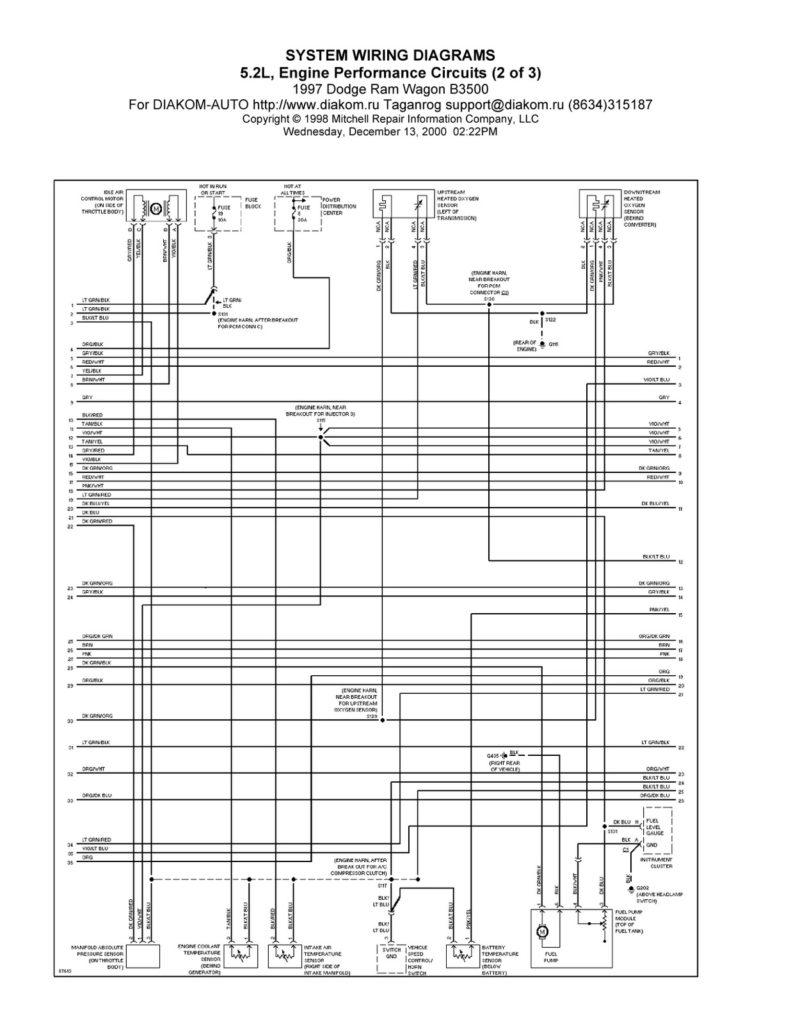 1997 Dodge Ram Wagon B3500 System Wiring Diagram 5 2L