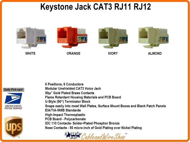 CAT3 RJ11 RJ12 Keystone Voice Jack Almond U 3 Star