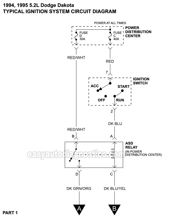 Ignition System Circuit Diagram 1994 1995 5 2L V8 Dodge Dakota