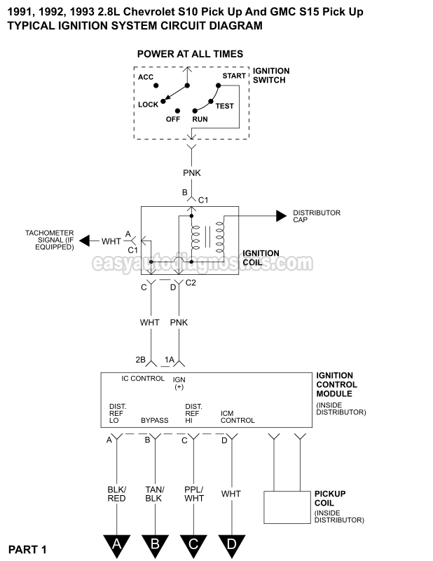 1991 1993 2 8L Chevy S10 Ignition System Circuit Diagram